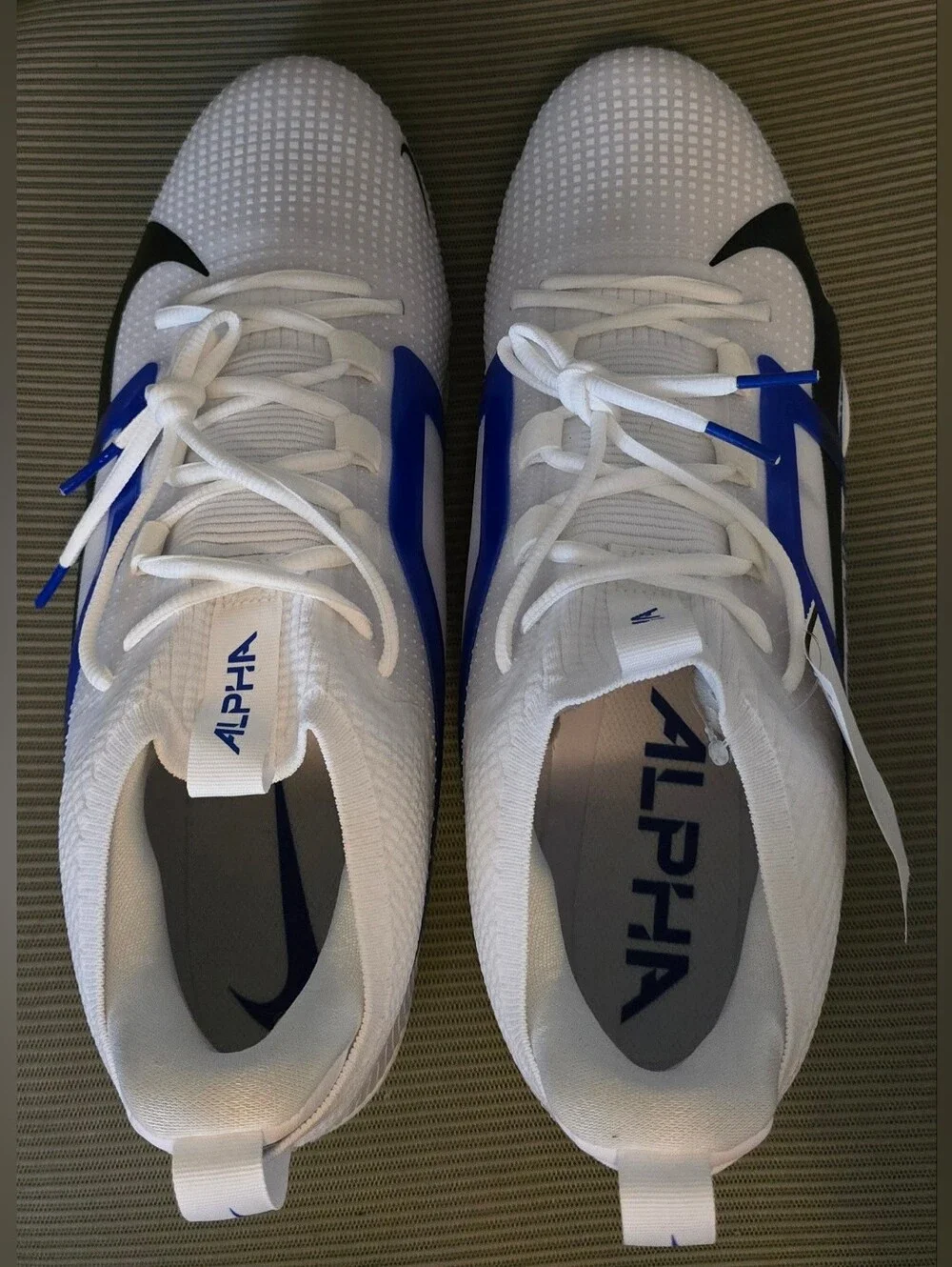 Nike Alpha Menace 4 Elite Football Cleats (Clean White/Black/Navy Blue) Size 14